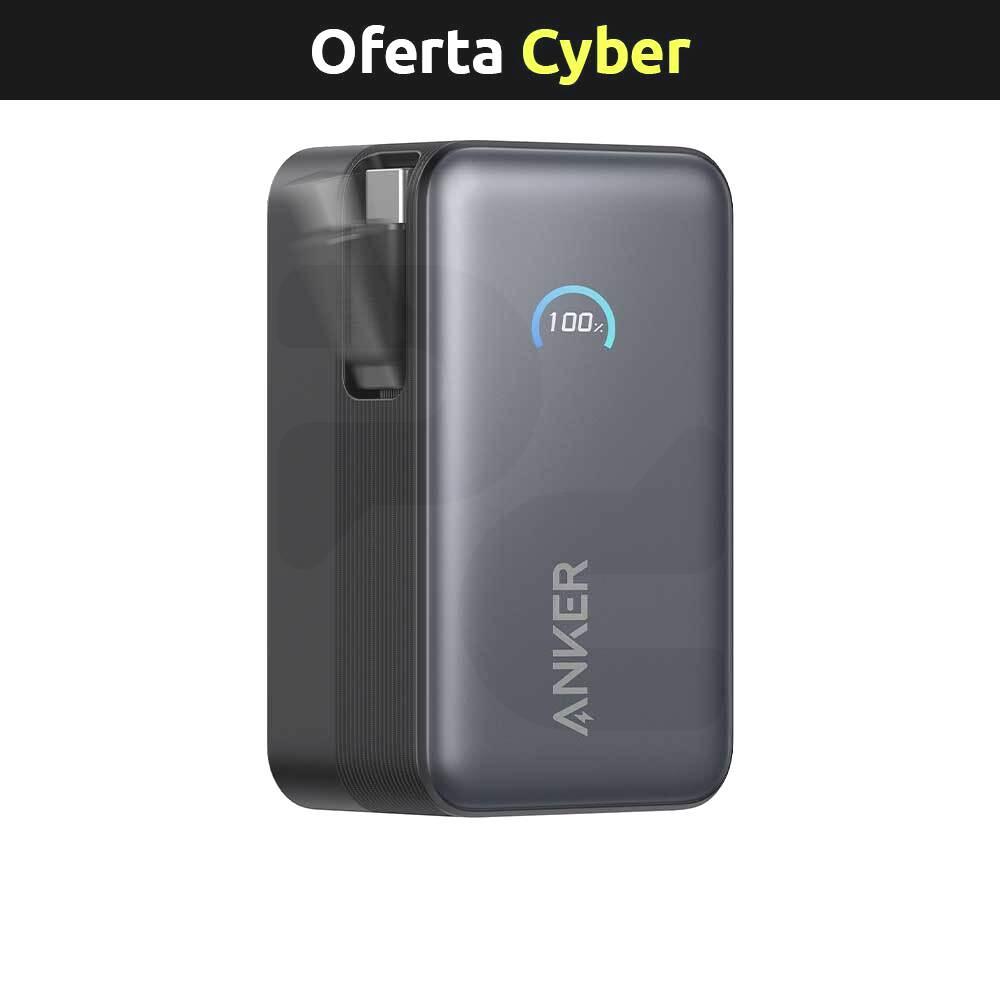 Bateria Power Bank 10K, 45W, Built-In USB-C Cable Negro